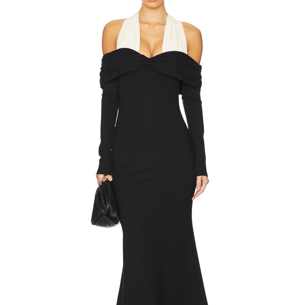 Camila Coelho Black and Cream Long Sleeve Dress